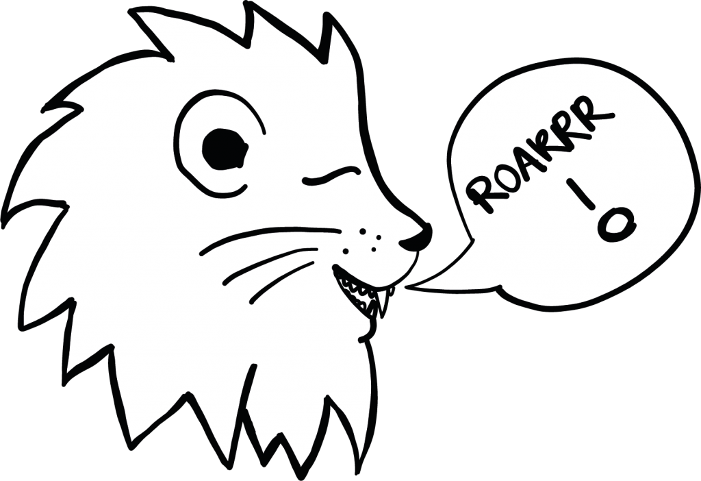 Scribble Löwe mit Sprechblase Roarrr! schwarz-weiß