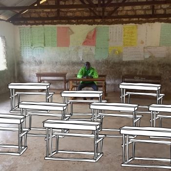 Gezeichnete Schulbänke in einem leeren Klassenzimmer in Kenia - so könnte es aussehen, wenn Sie bei einem Social team Event Schulmöbel für die Kinder bauen